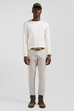 Pantalon chino uni en coton stretch beige coupe Slim