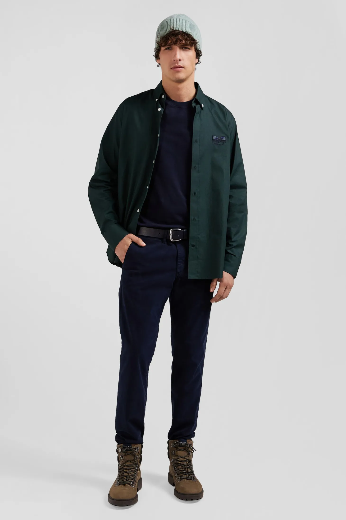 Pantalon chino uni en coton stretch bleu marine coupe Slim