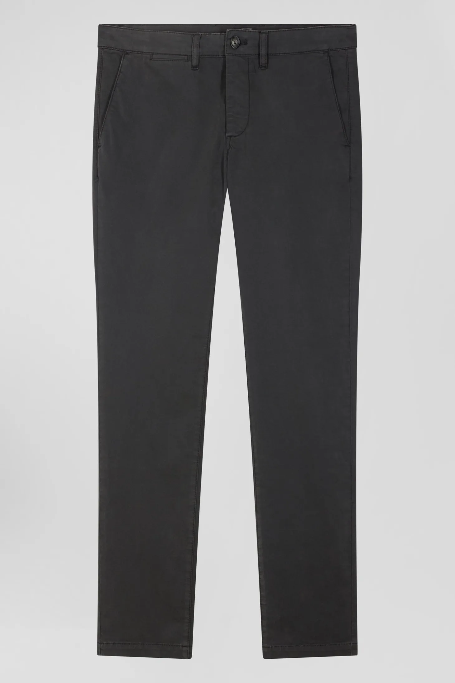 Pantalon chino uni en coton stretch gris anthracite coupe Slim