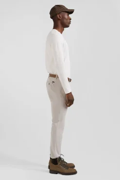 Pantalon chino uni en coton stretch beige coupe Slim