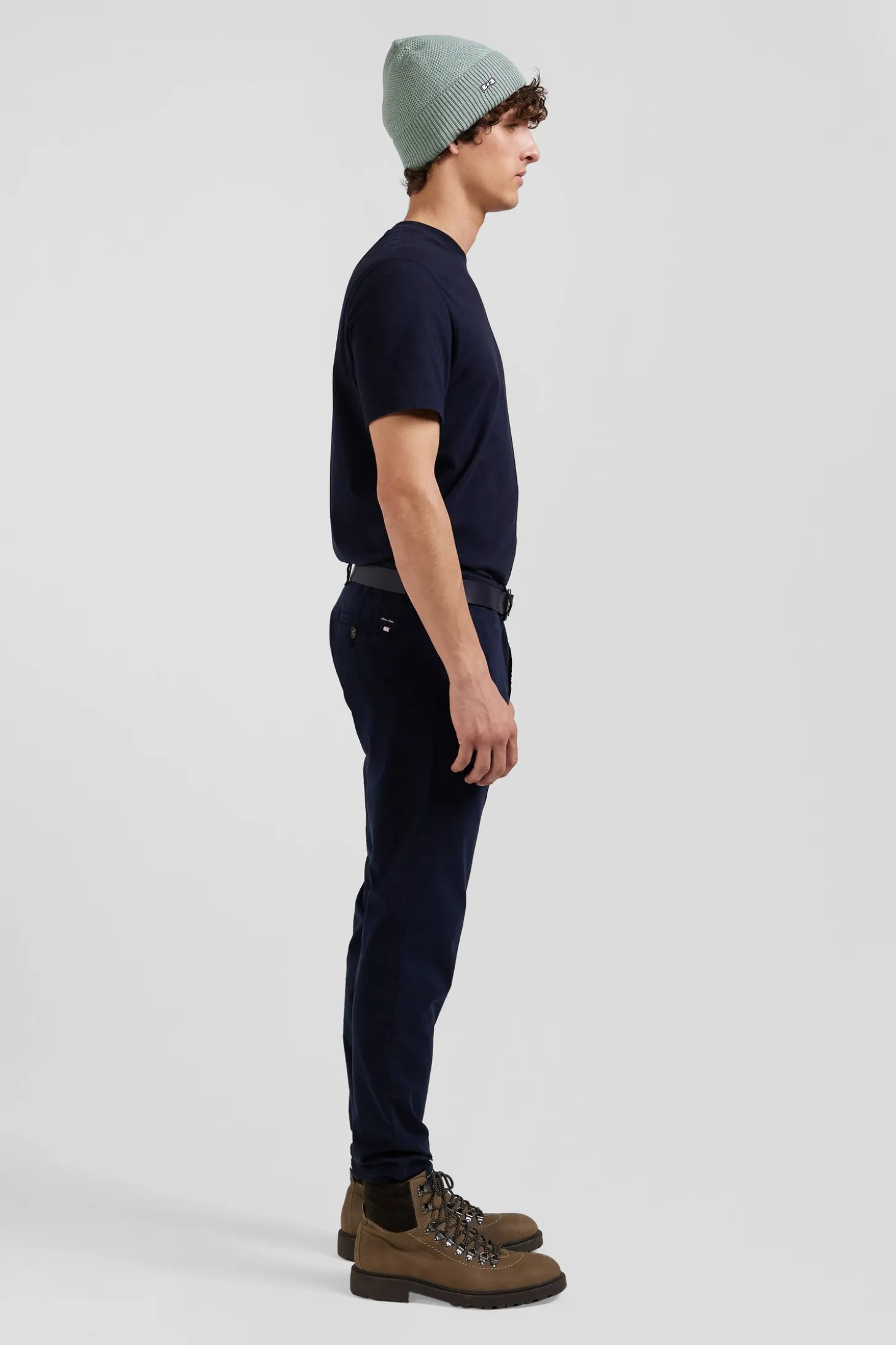 Pantalon chino uni en coton stretch bleu marine coupe Slim
