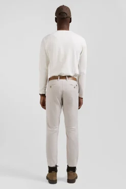 Pantalon chino uni en coton stretch beige coupe Slim