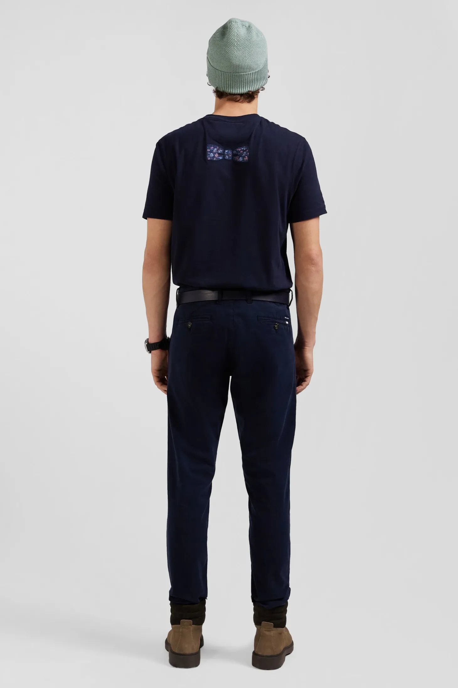 Pantalon chino uni en coton stretch bleu marine coupe Slim