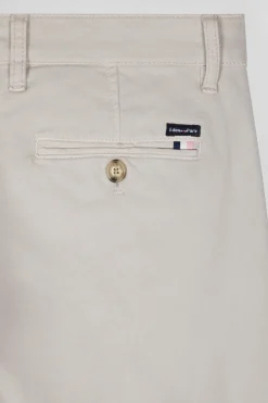 Pantalon chino uni en coton stretch beige coupe Slim