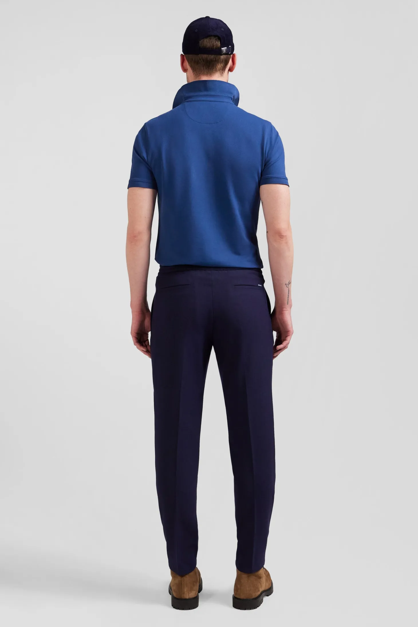 Pantalon en laine mélangée taille élastique marine coupe Modern