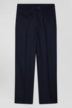 Pantalon en laine rayé bleu marine coupe Modern