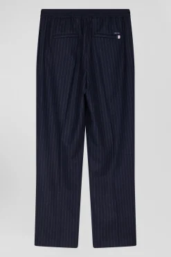 Pantalon en laine rayé bleu marine coupe Modern
