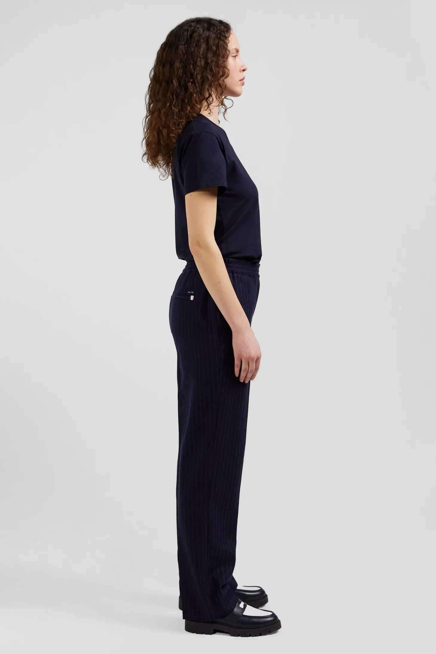 Pantalon en laine rayé bleu marine coupe Modern