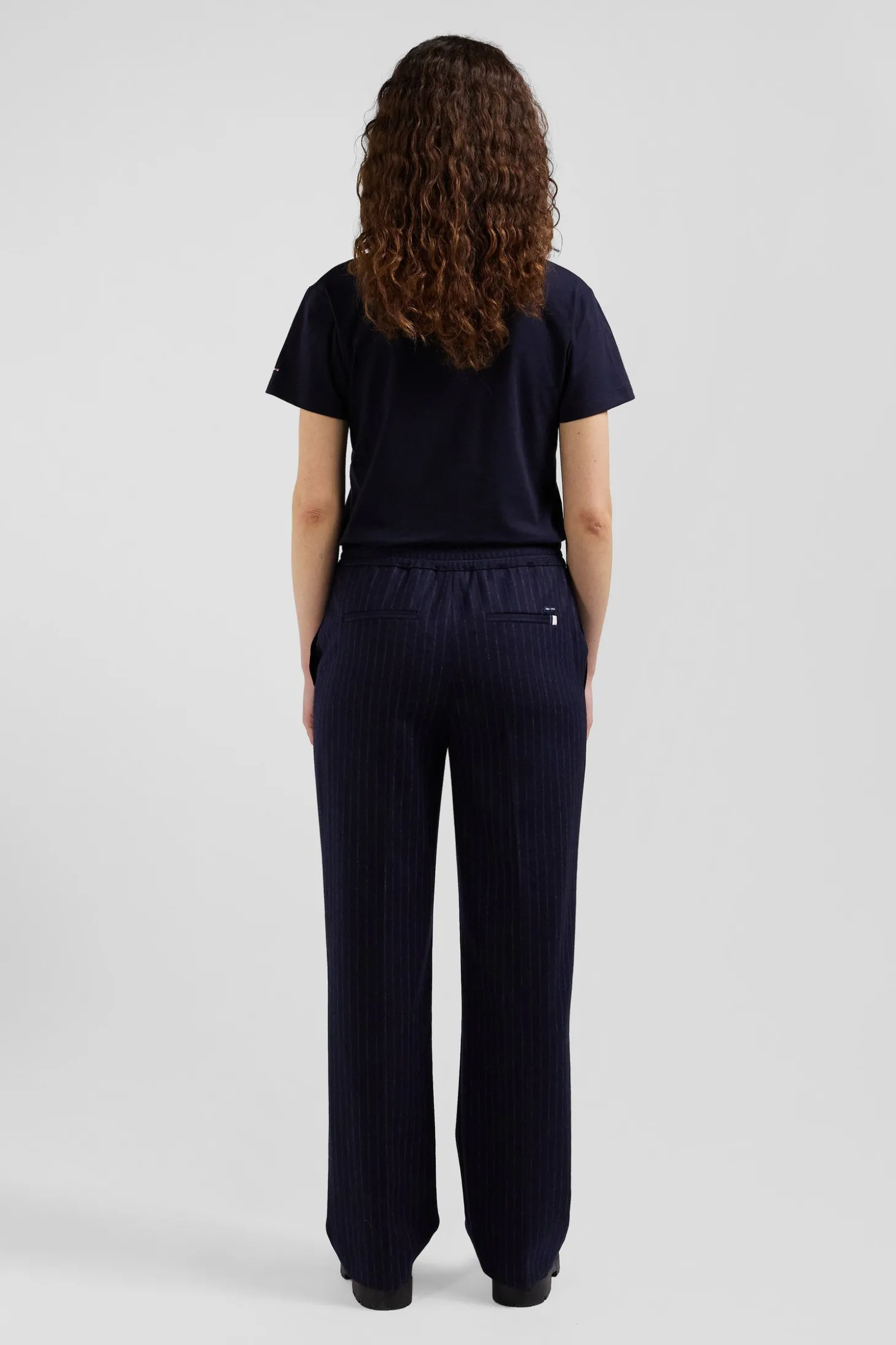 Pantalon en laine rayé bleu marine coupe Modern
