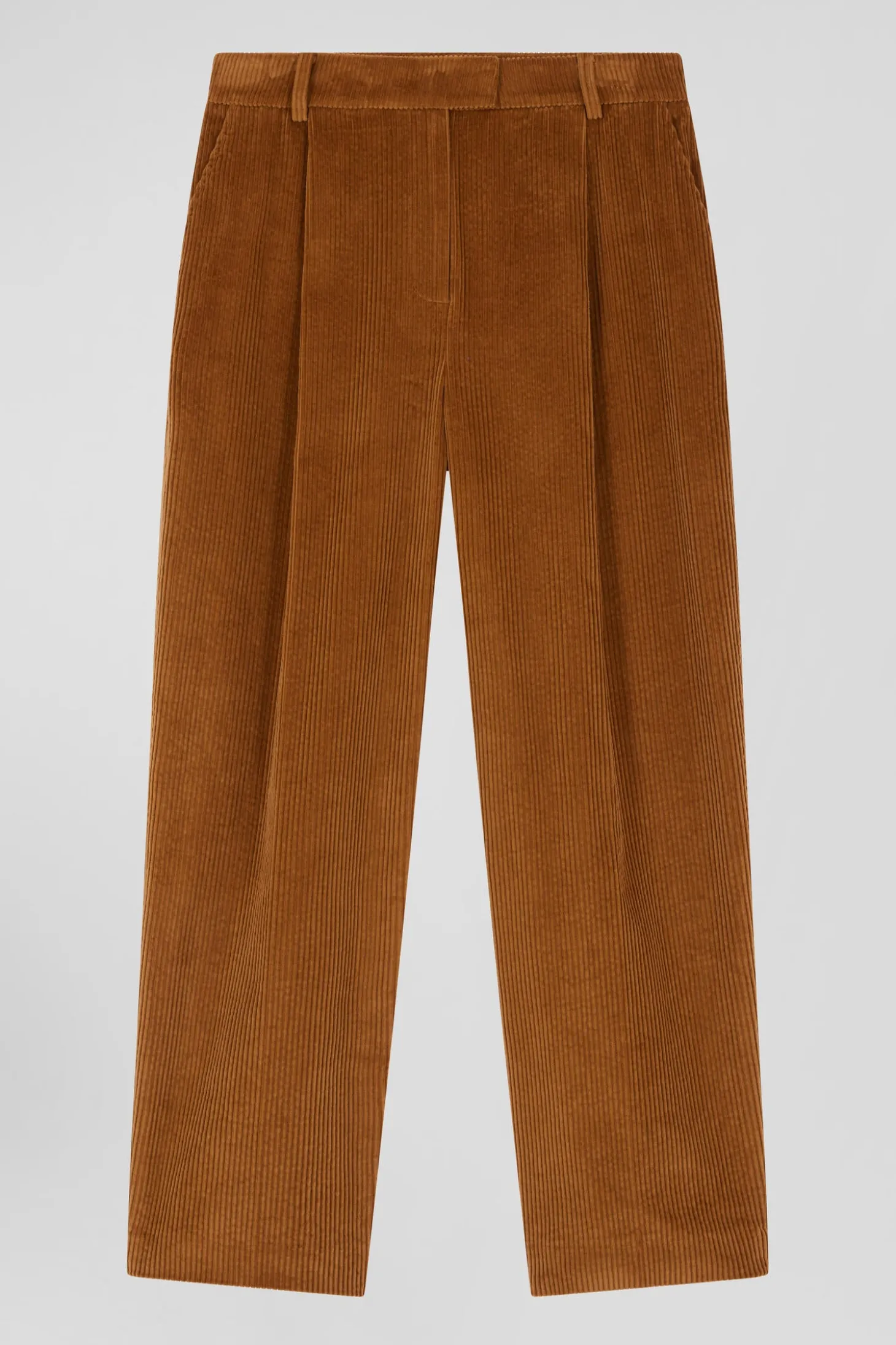 Pantalon en velours côtelé camel à carreaux coupe Modern