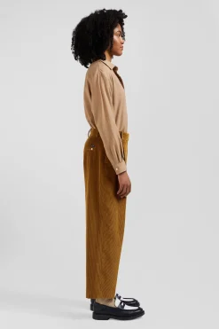 Pantalon en velours côtelé camel à carreaux coupe Modern