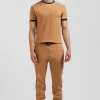 Pantalon jogging en coton mélangé camel galon rayé coupe Regular