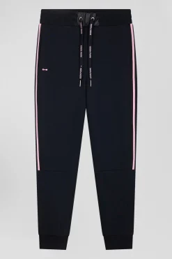 Pantalon jogging en coton mélangé bleu marine galon rayé coupe Regular