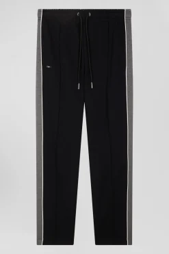 Pantalon jogging en coton mélangé noir coupe Regular passepoil jambes