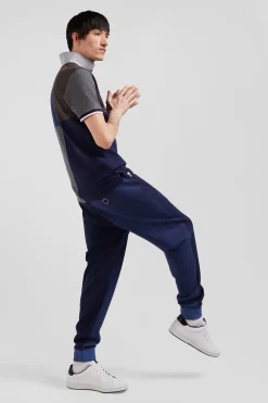Pantalon jogging en coton mélangé bicolore bleu marine coupe Regular