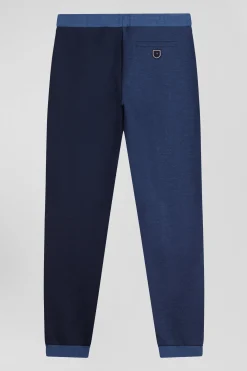 Pantalon jogging en coton mélangé bicolore bleu marine coupe Regular