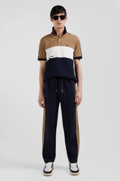 Pantalon jogging en coton mélangé camel coupe Regular passepoil jambes