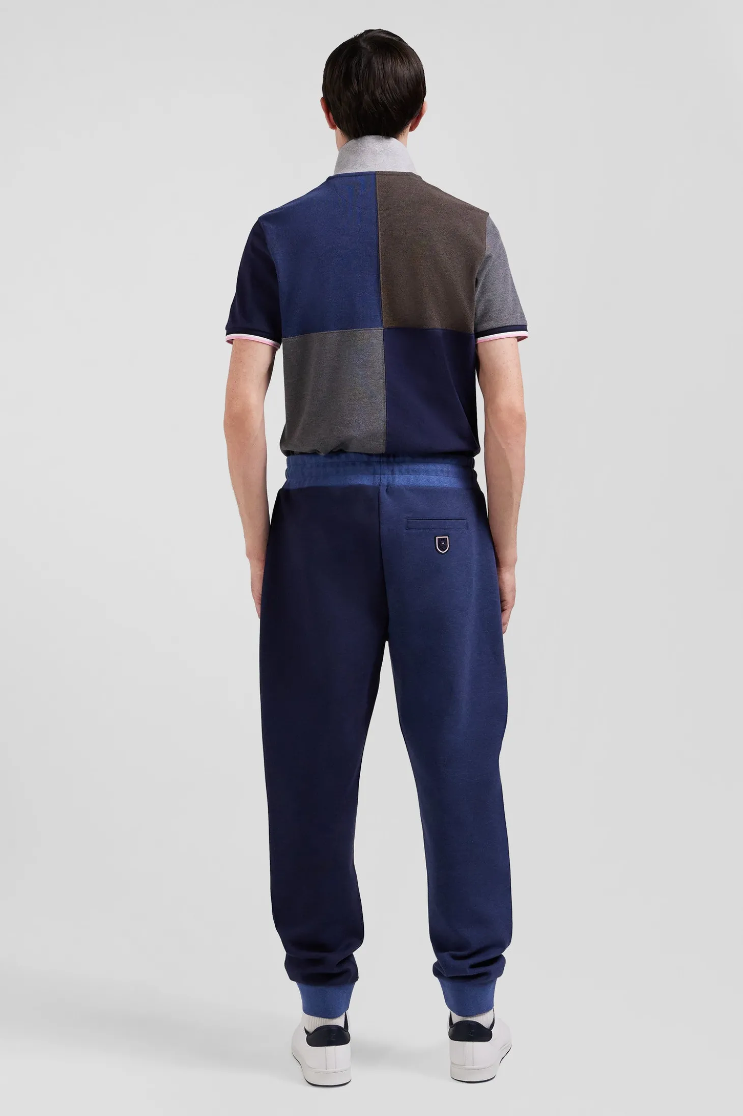 Pantalon jogging en coton mélangé bicolore bleu marine coupe Regular