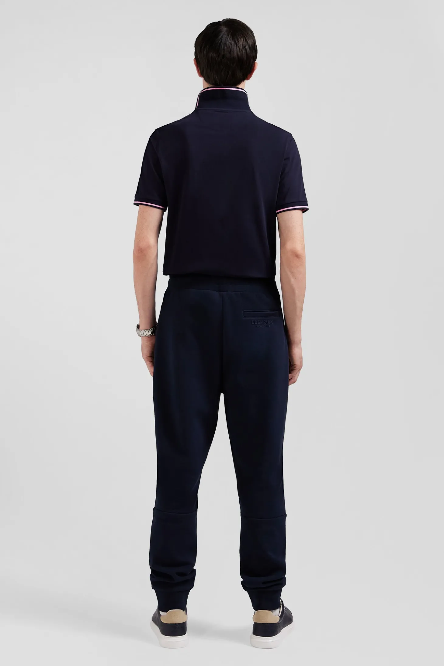 Pantalon jogging en coton mélangé bleu marine galon rayé coupe Regular