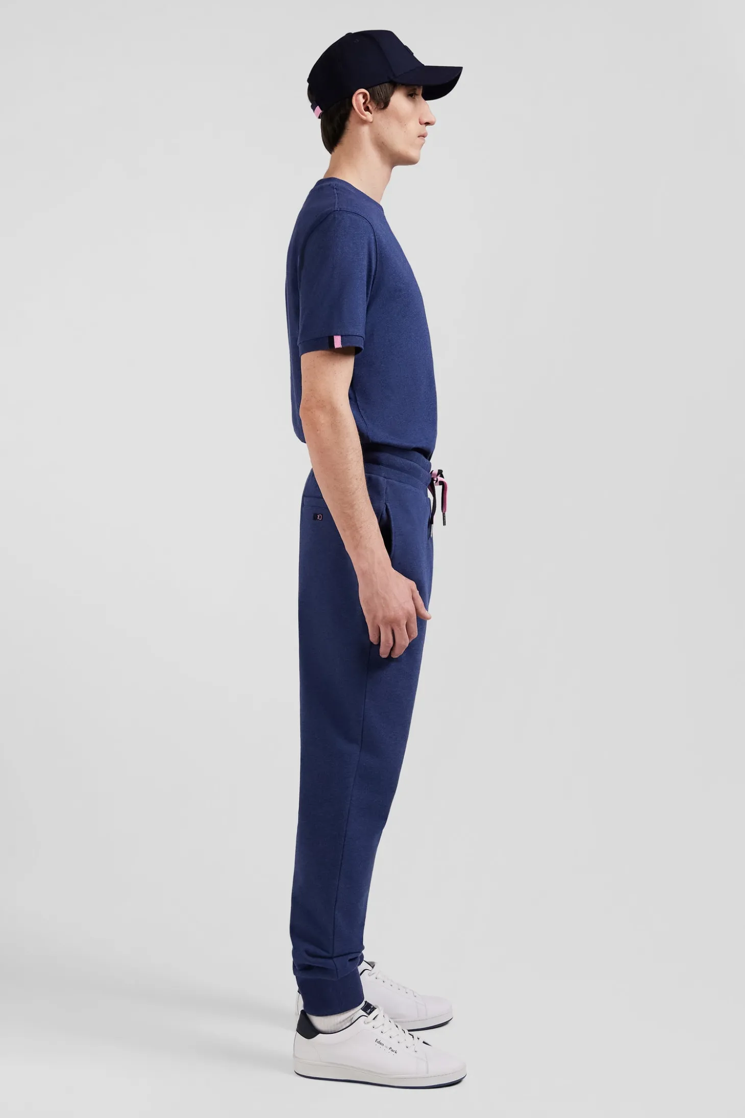 Pantalon jogging en molleton coton gratté bleu marine coupe Regular