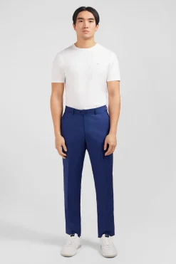 Pantalon regular bleu en laine à plis cassés