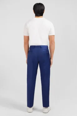 Pantalon regular bleu en laine à plis cassés