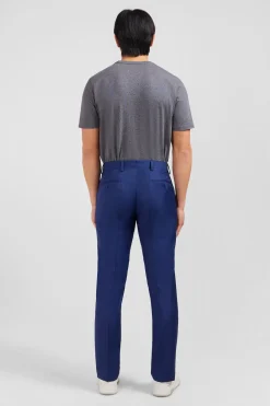 Pantalon slim bleu en laine à plis cassés