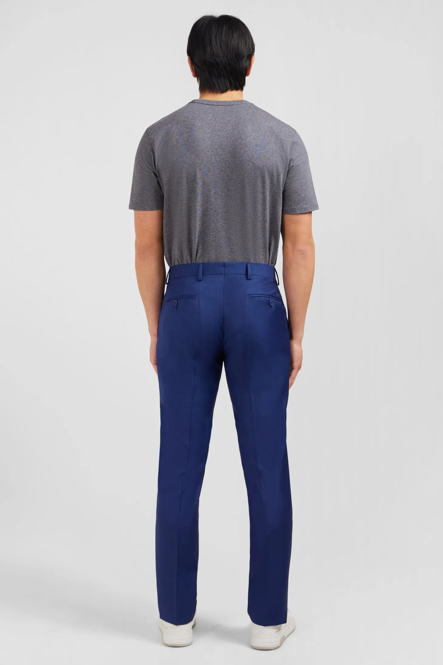 Pantalon slim bleu en laine à plis cassés