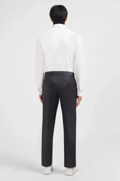 Pantalon slim gris en laine à plis cassés