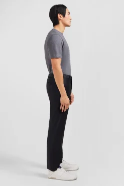 Pantalon slim gris foncé en laine à plis cassés