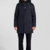 Parka à capuche amovible en nylon bleu marine