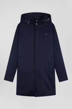 Parka à capuche amovible en nylon bleu marine