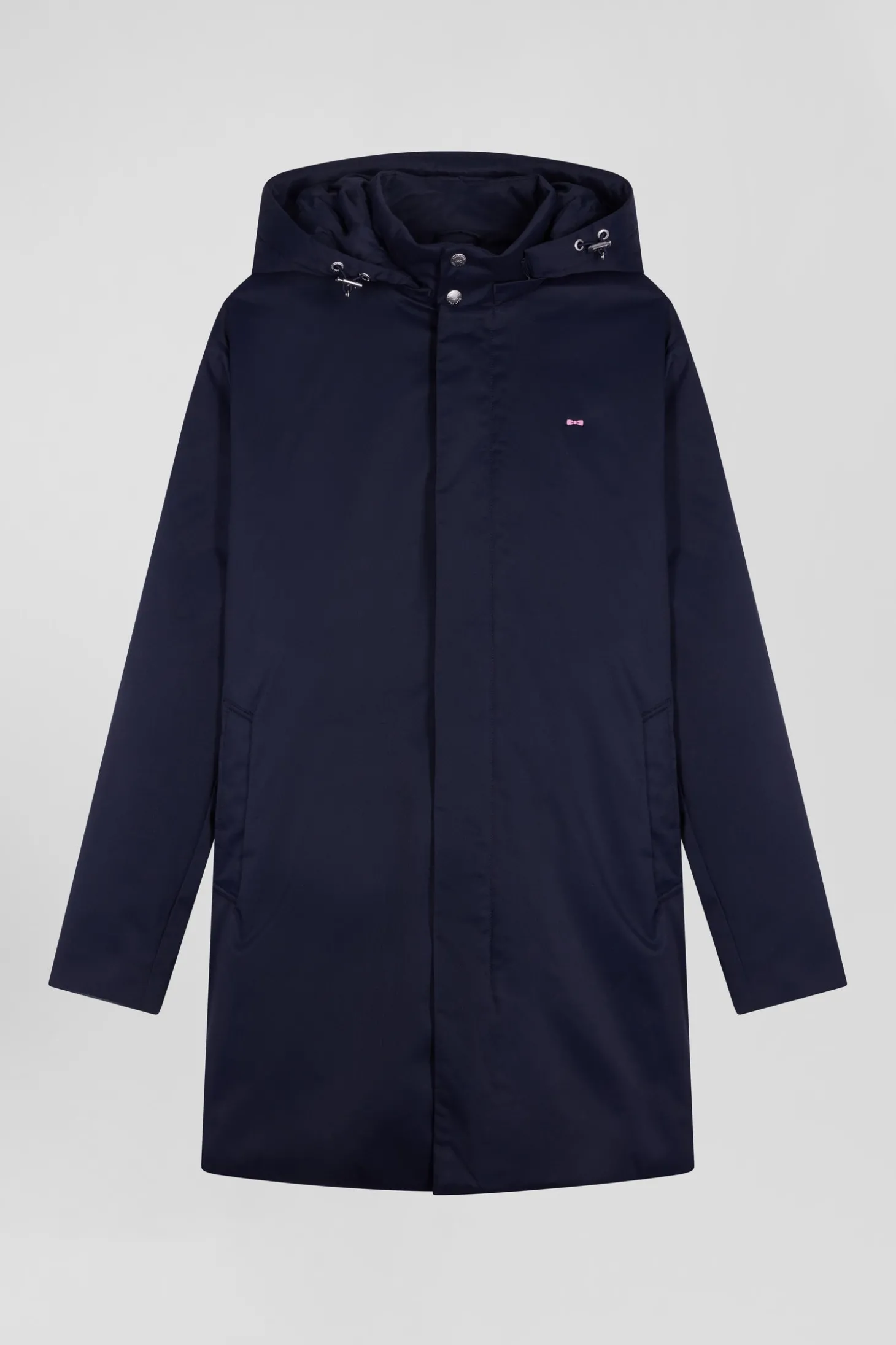 Parka à capuche amovible en nylon bleu marine