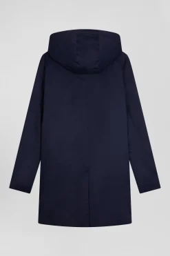 Parka à capuche amovible en nylon bleu marine