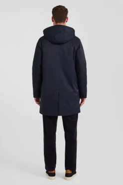 Parka à capuche amovible en nylon bleu marine