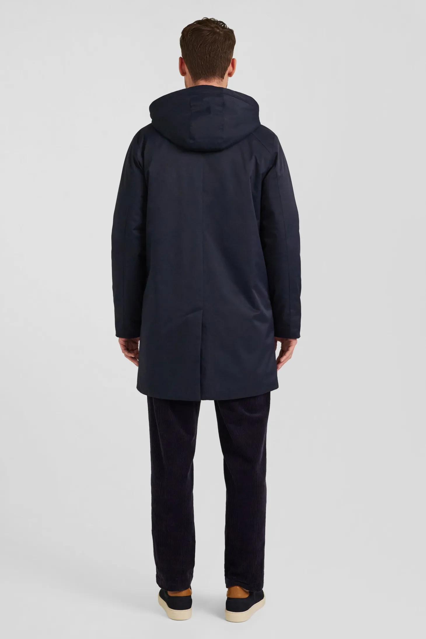 Parka à capuche amovible en nylon bleu marine
