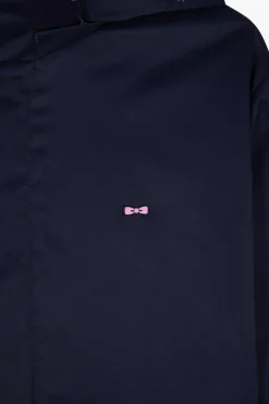 Parka à capuche amovible en nylon bleu marine