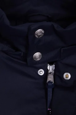 Parka à capuche amovible en nylon bleu marine