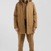 Parka à capuche en gabardine de coton camel