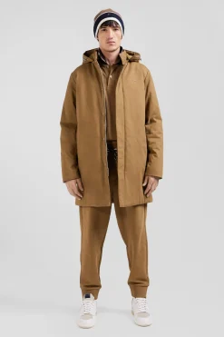 Parka à capuche en gabardine de coton camel