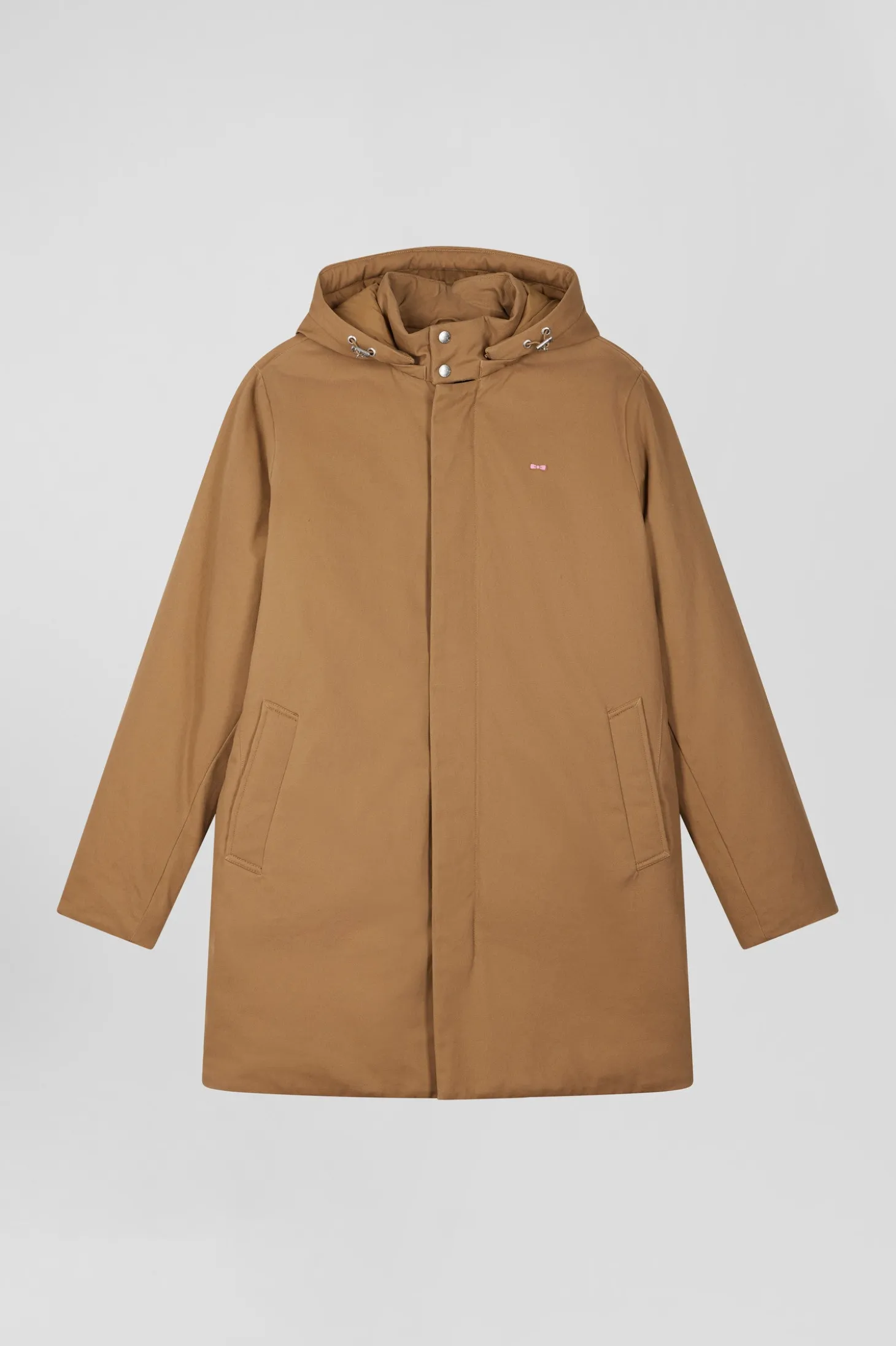 Parka à capuche en gabardine de coton camel