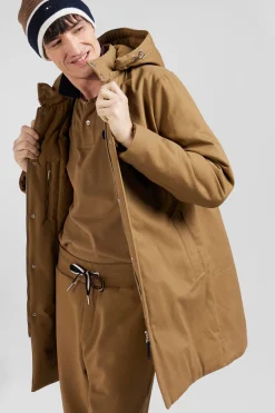 Parka à capuche en gabardine de coton camel