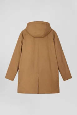 Parka à capuche en gabardine de coton camel