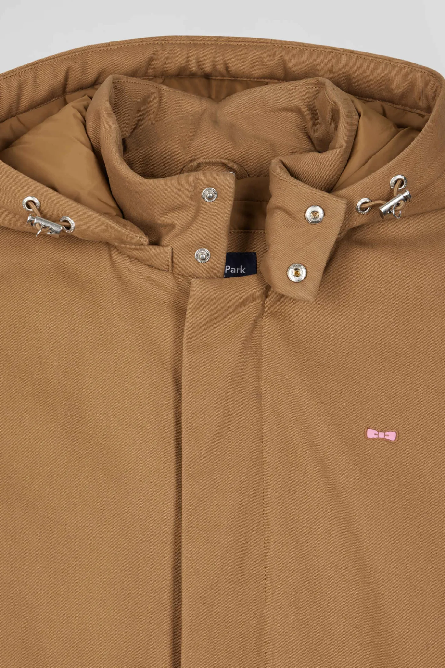 Parka à capuche en gabardine de coton camel