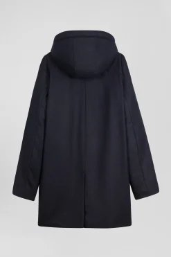 Parka courte en flanelle de laine bleu marine