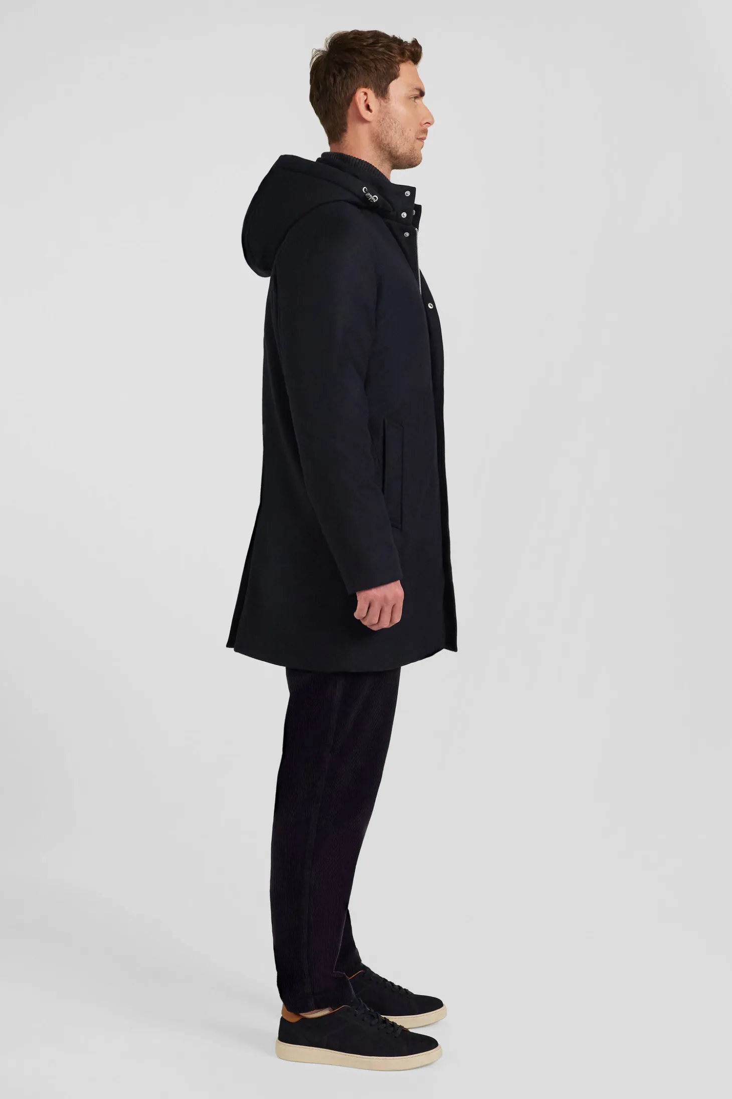 Parka courte en flanelle de laine bleu marine