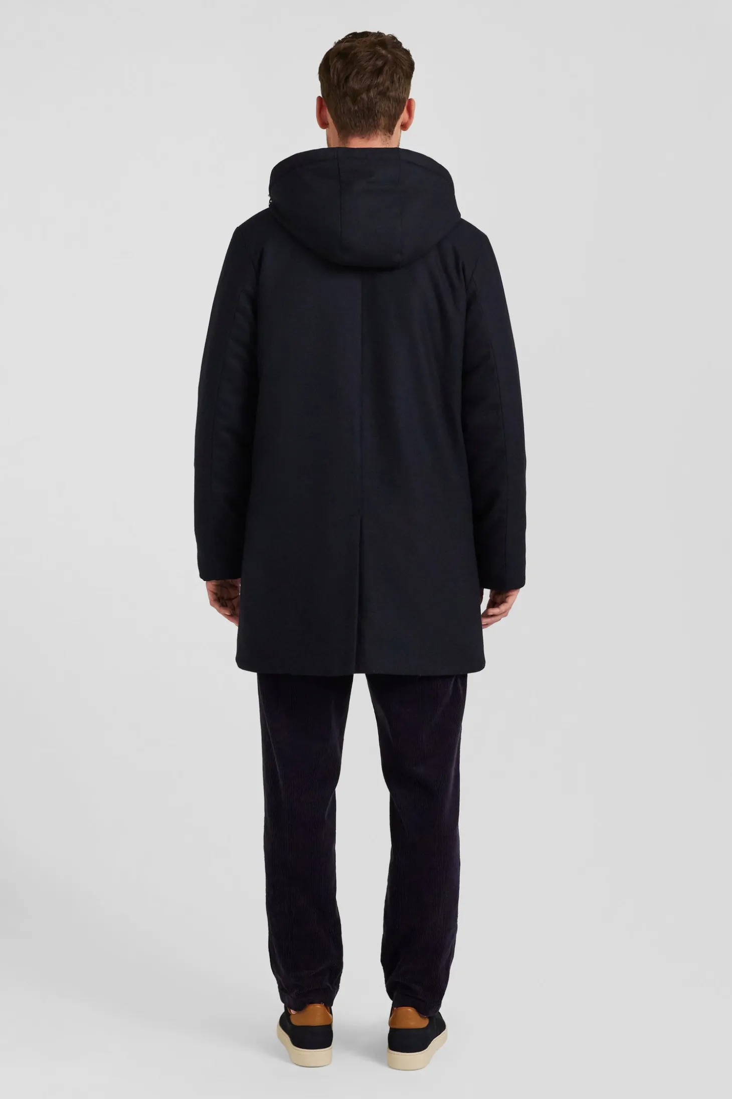 Parka courte en flanelle de laine bleu marine