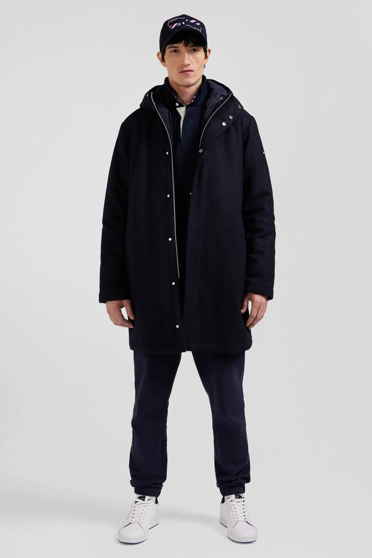 Parka 2-en1 en flanelle de laine bleu marine