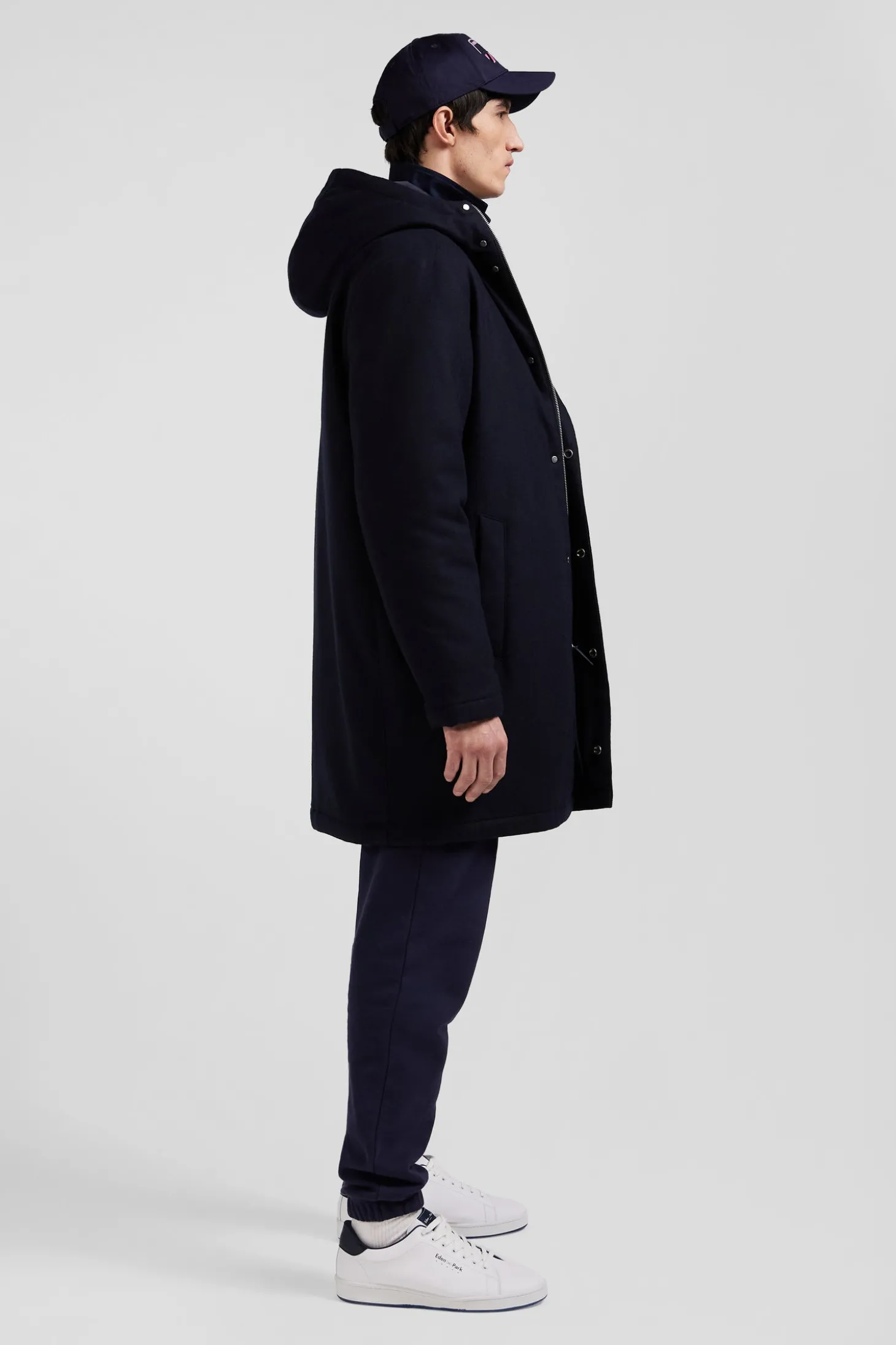 Parka 2-en1 en flanelle de laine bleu marine