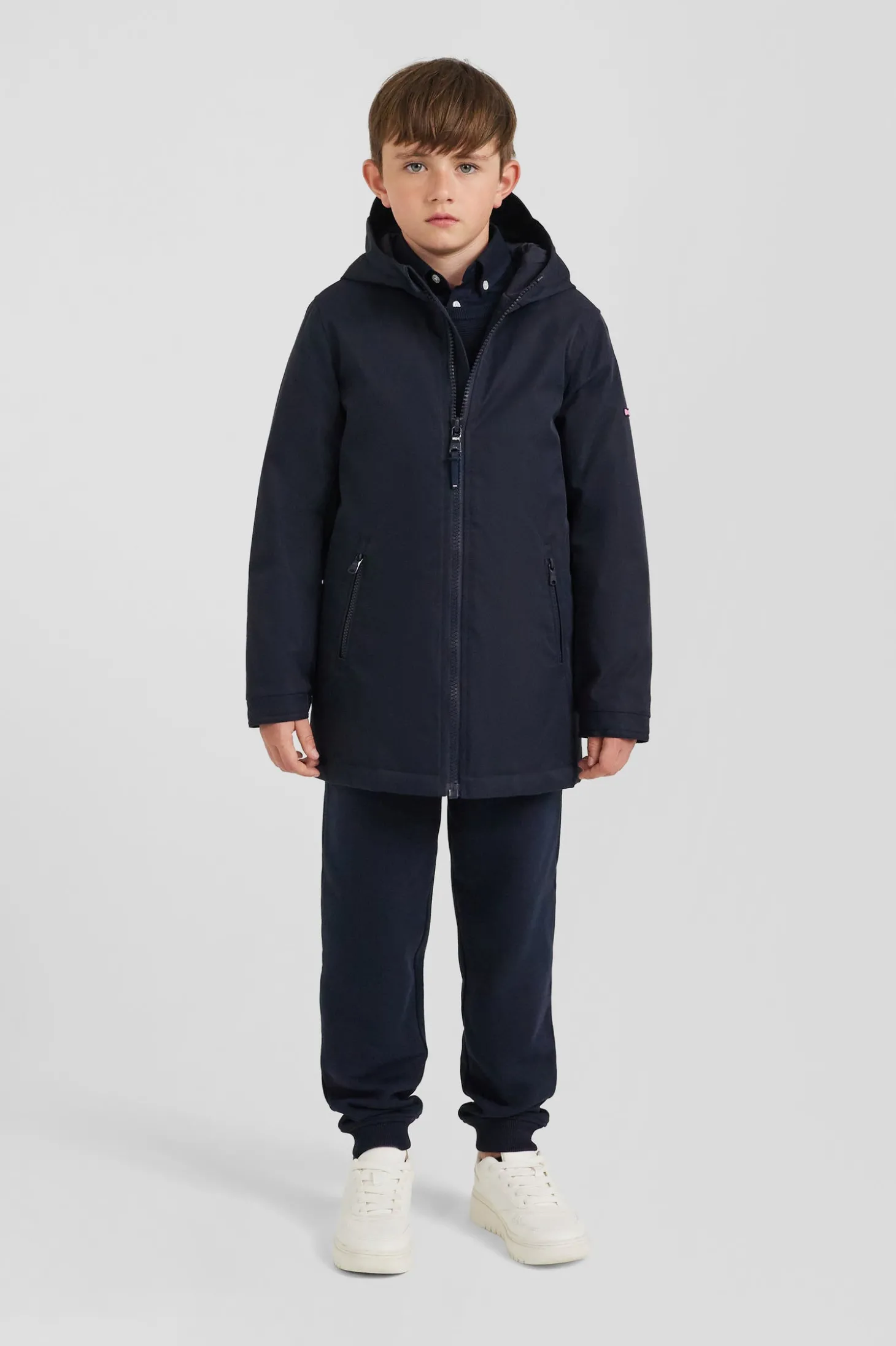 Parka enfant longue bleu marine à capuche
